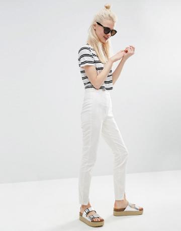 Asos High Waisted Skinny Pants With Split Fronts - Ivory