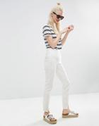 Asos High Waisted Skinny Pants With Split Fronts - Ivory