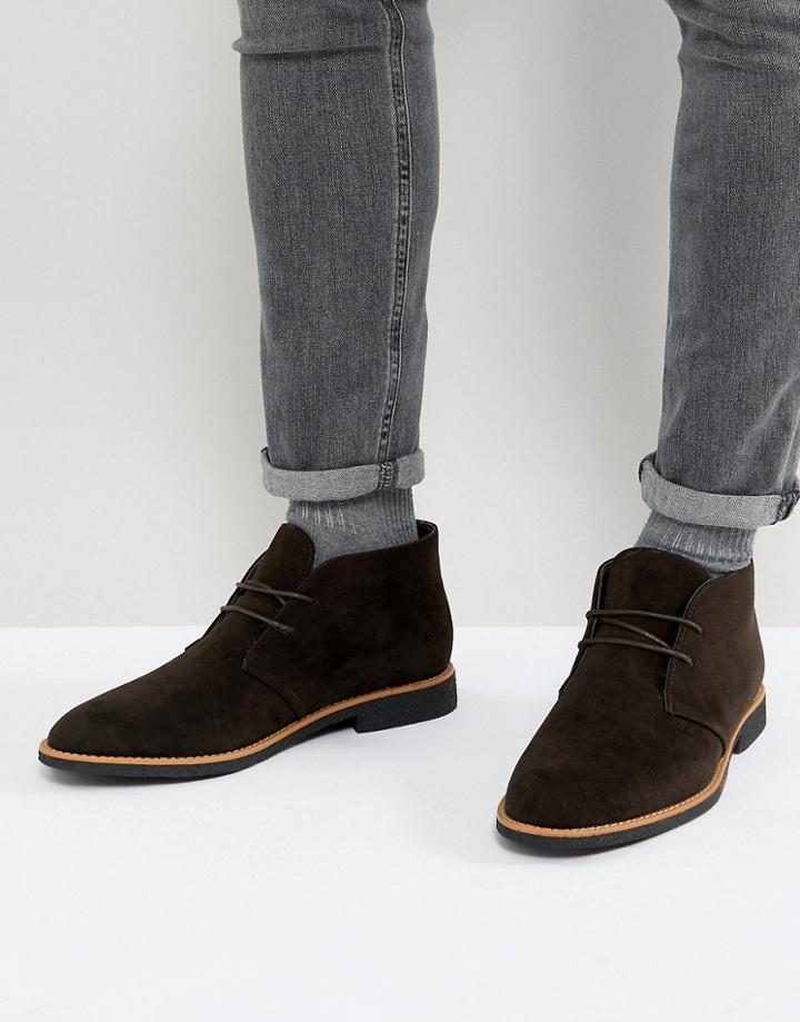 New Look Faux Suede Desert Boot In Dark Brown - Brown