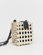 Asos Design Natural Open Weave Straw Cross Body Bag-beige