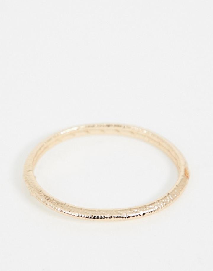 Asos Design Hinge Cuff Bracelet In Hammered Texture In Gold Tone