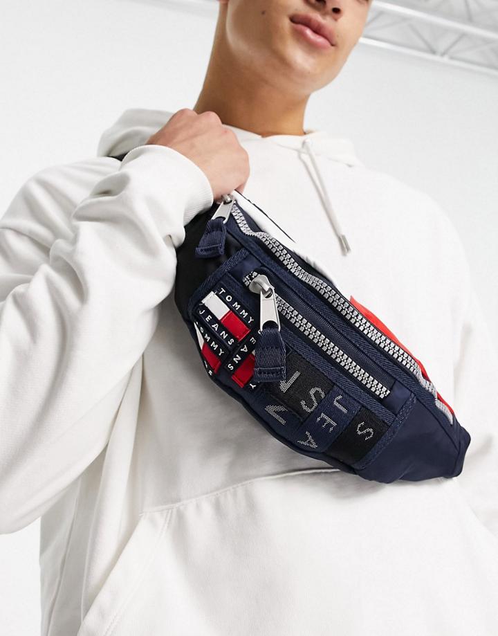 Tommy Jeans Fanny Pack With All Over Logo In Navy