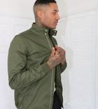 Asos Design Tall Harrington Jacket With Funnel Neck In Khaki-green