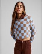 Bershka Checkerboard Sweater In Blue And Brown-multi