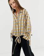 Asos White Check Tie Blouse-multi