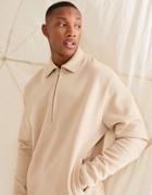 Asos Design Oversized Polo Sweatshirt With Zip Collar In Beige-neutral