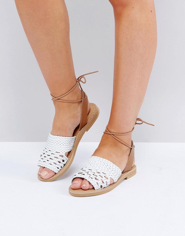 Missguided Leather Plaited Sandal - White