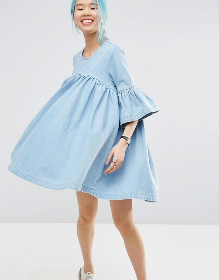 Asos White Extreme Frill Denim Dress - Blue