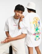 Asos Daysocial Unisex Oversized T-shirt With Vase Of Flowers Graphic Back Print In White