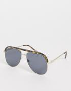 Asos Design Aviator Sunglasses With Brow Bar In Tort-brown