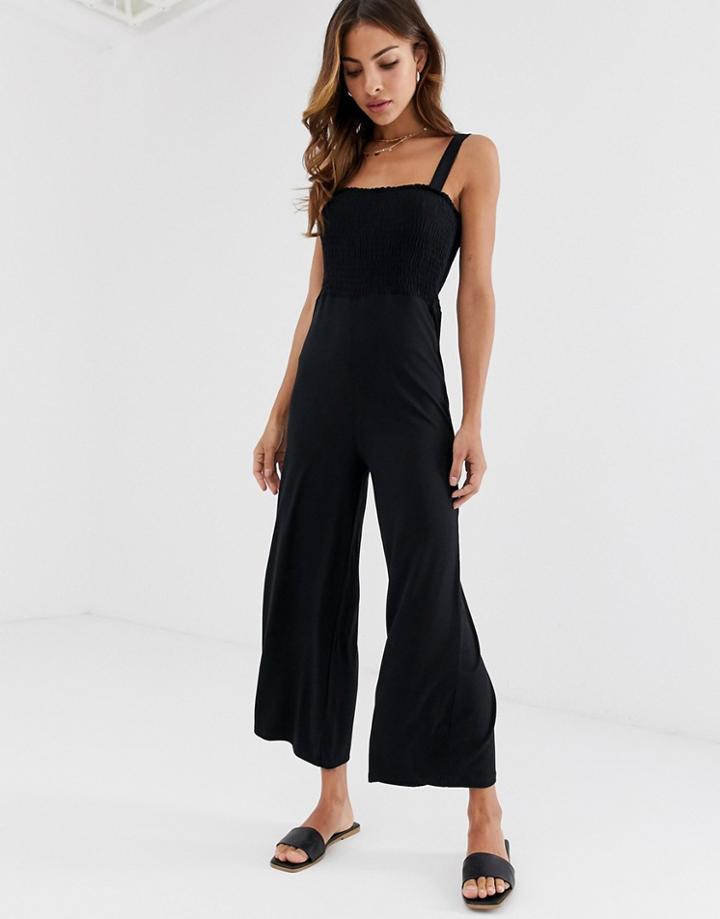 Stradivarius Shirred Jersey Jumpsuit In Black - Black