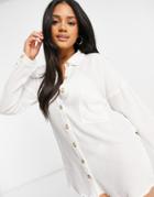 Influence Cheesecloth Beach Shirt Dress In White