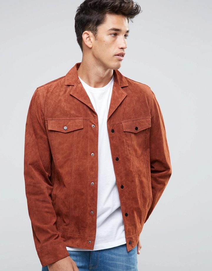 New Look Suede Western Jacket With Revere Collar In Rust - Red