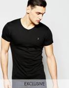 Farah T-shirt With V Neck & F Logo Slim Fit Exclusive - Black