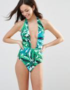 Oh My Love Palm Print Wrap Swimsuit - Light Palm Print