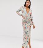 Flounce London Tall Ruched Midi Skirt In Multi Print - Multi