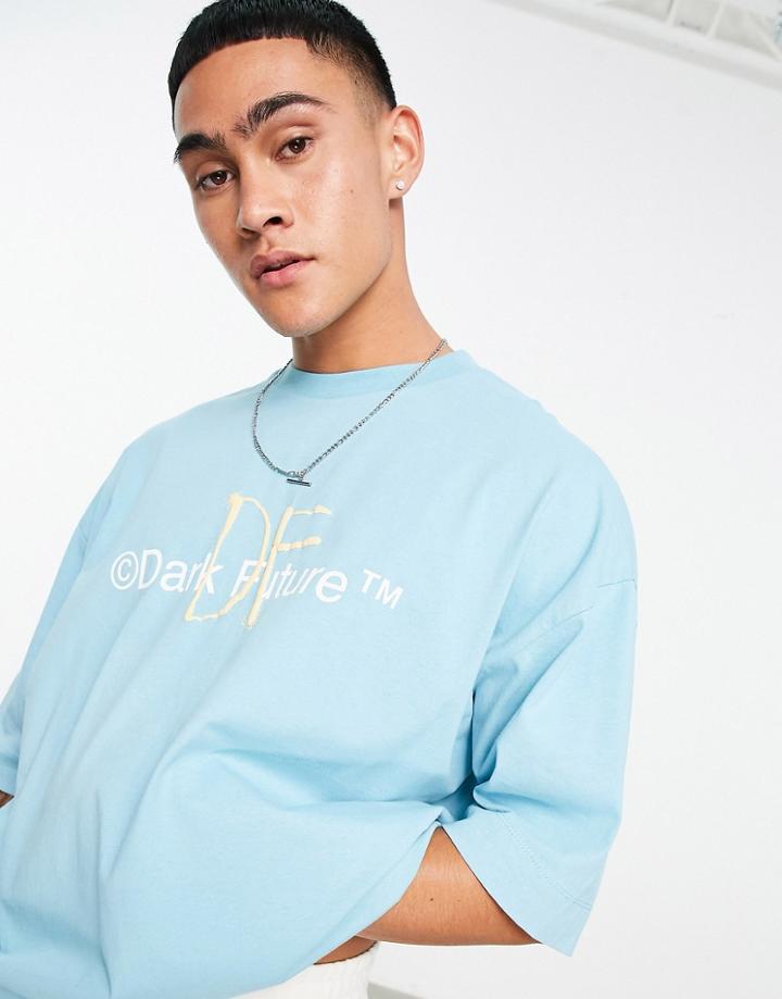 Asos Dark Future Oversized T-shirt With Front Logo Print In Aqua Blue