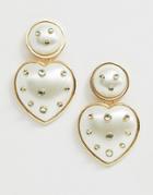 Asos Design Vintage Style Earrings With Pearl Heart Drop In Gold Tone - Gold