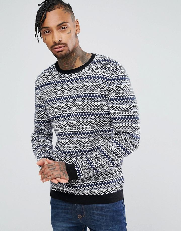 Asos Cotton Fairisle Sweater In Blue - Blue