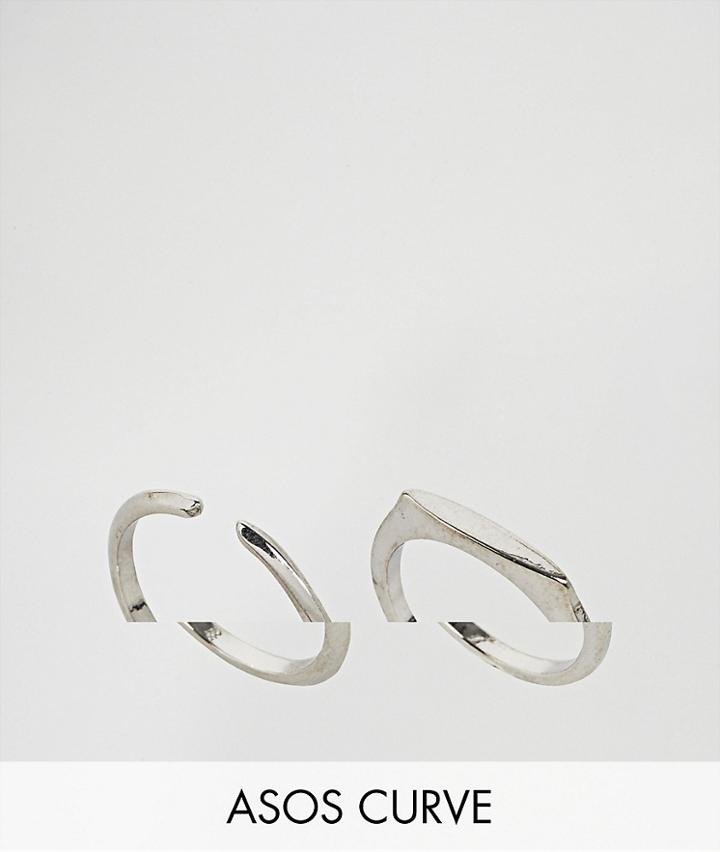Asos Curve Pack Of 2 Flat Faced And Smooth Rings - Silver