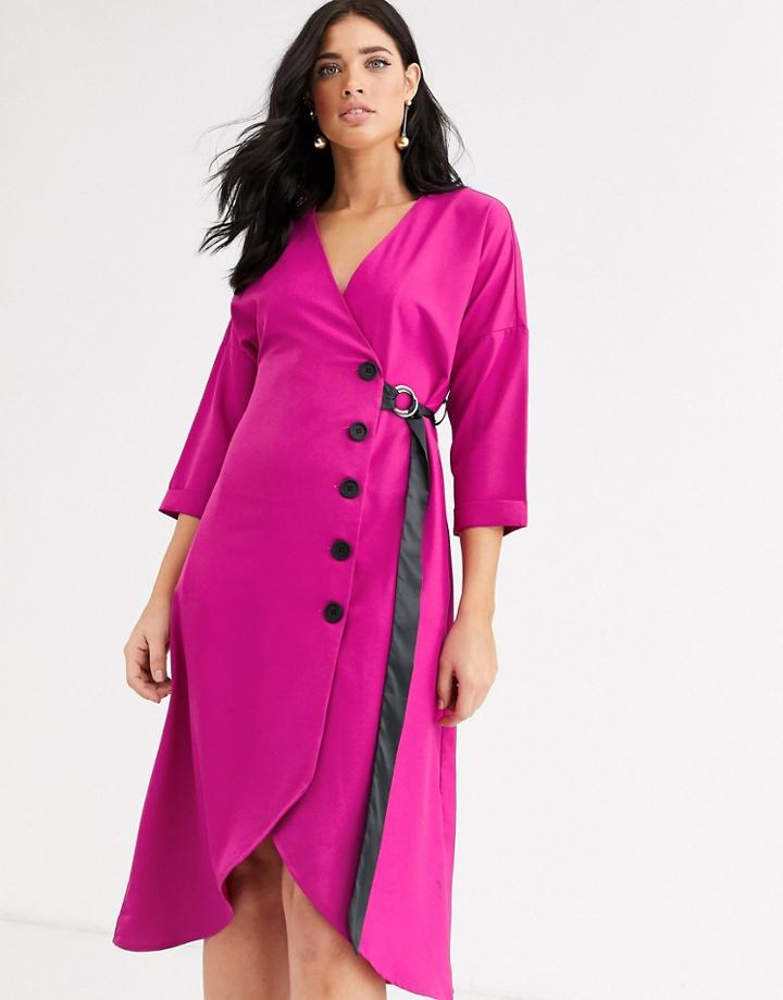 Liquorish Midi Wrap Dress With Button Down Detail And Belt