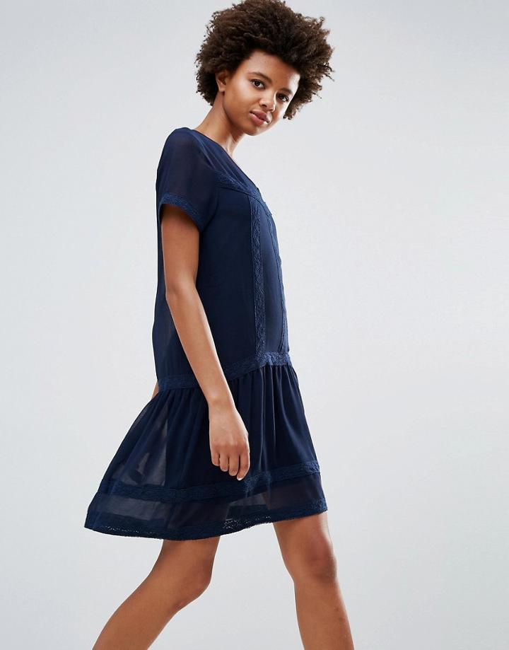 Ichi Peplum Shift Dress - Navy