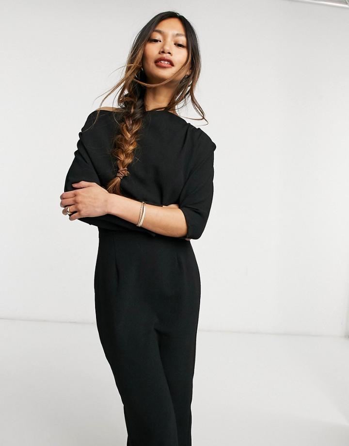 Asos Design Fallen Shoulder Midi Pencil Dress In Black