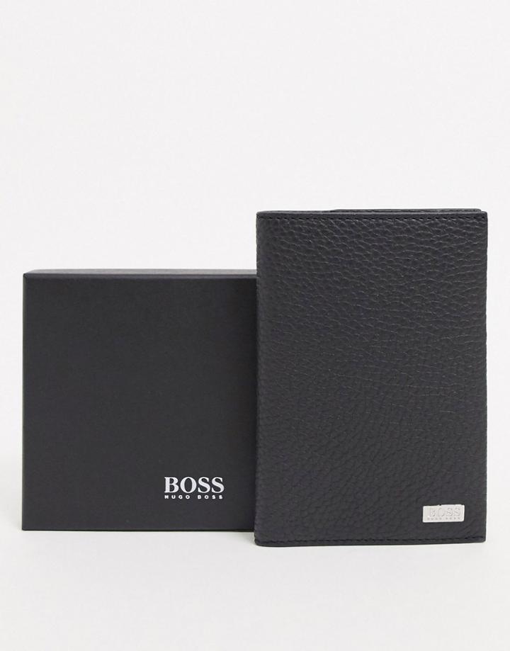 Boss Crosstown Leather Passport Wallet In Black