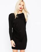 Asos Long Sleeve Drape Front T-shirt Dress - Black