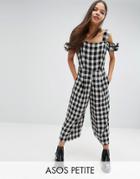 Asos Petite Jumpsuit In Gingham With Cold Shoulder Detail - Multi