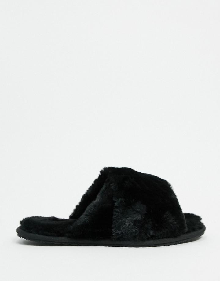 Sorel Go Cross Strap Fluffy Slippers In Black