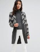 B.young Longline Cardigan In Wave Knit - Gray