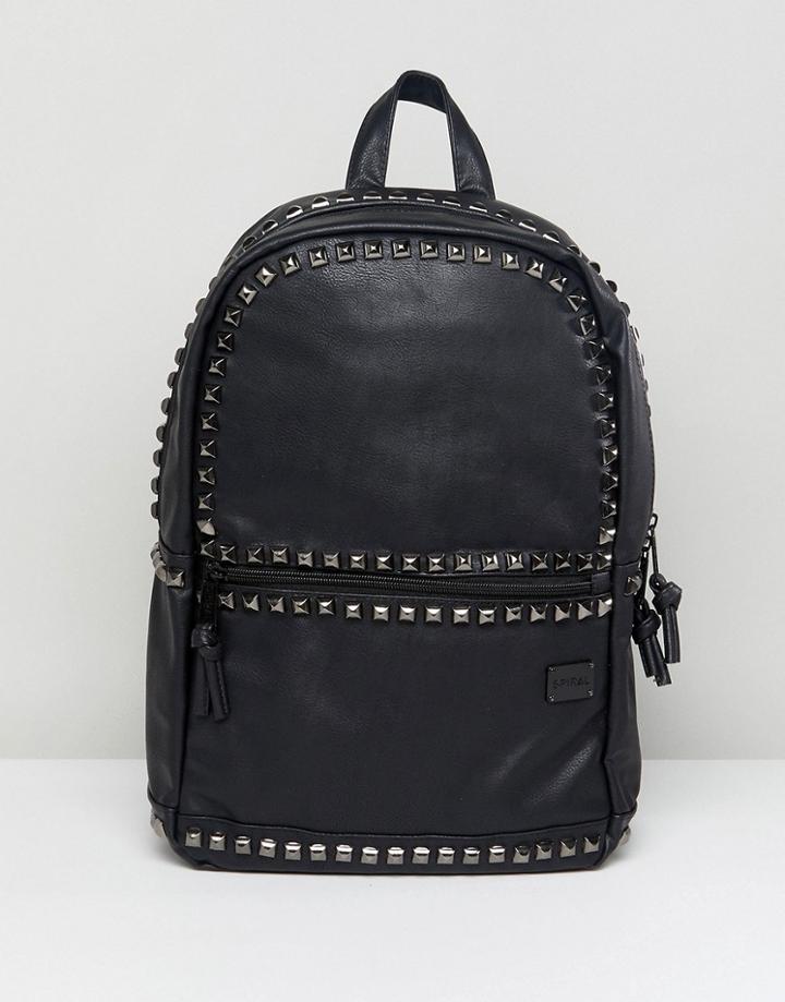 Spiral Luxe Studded Backpack In Faux Leather - Black