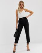 Asos Design Broderie Peg Pants In Black - Black