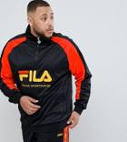 Fila Plus 1/4 Zip Track Poly Tricot Sweatshirt With Large Logo In Black - Black