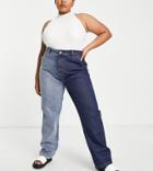 Dtt Plus Straight Leg Two Tone Spliced Jeans In Blue