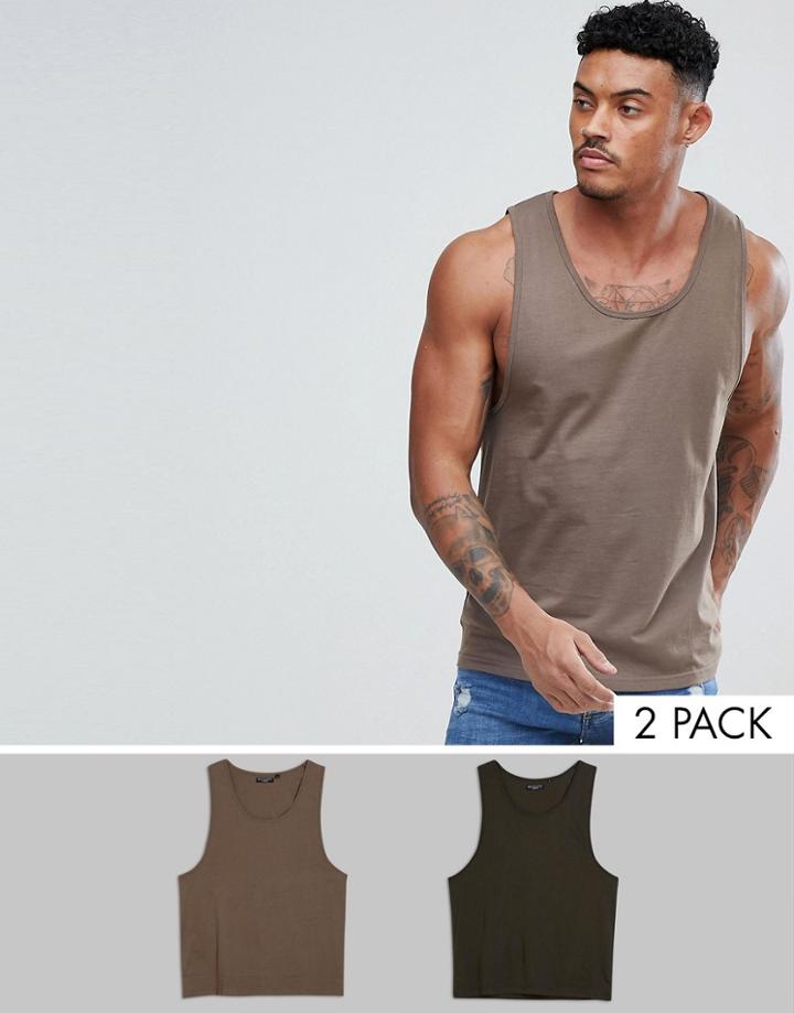 Brave Soul 2 Pack Plain Tank - Tan