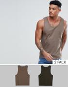 Brave Soul 2 Pack Plain Tank - Tan