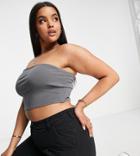 Asos Design Curve Ultimate Bandeau Crop Top In Cotton In Shark Gray - Gray