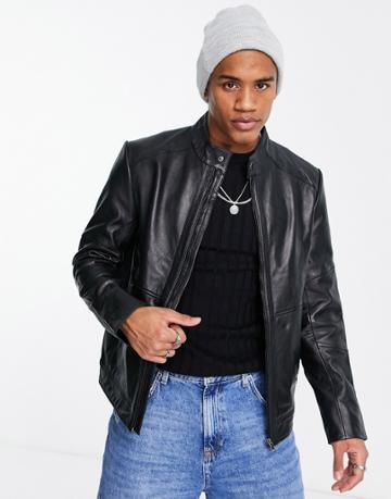 Barneys Originals Leather Racer Jacket In Black