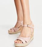 Glamorous Wide Fit Wedge Sandals In Blush Cork-neutral