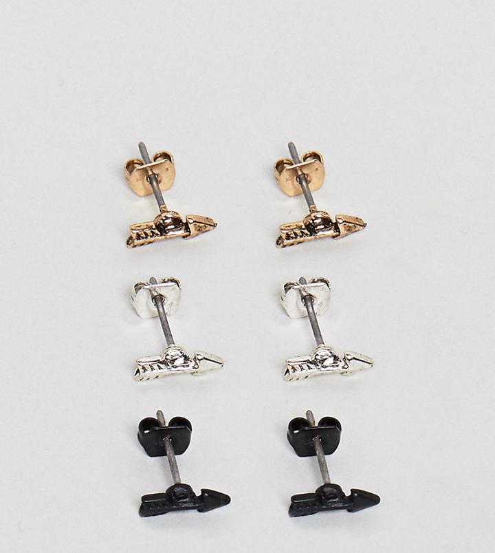 Icon Brand Arrow Stud Earrings In 3 Pack - Gold