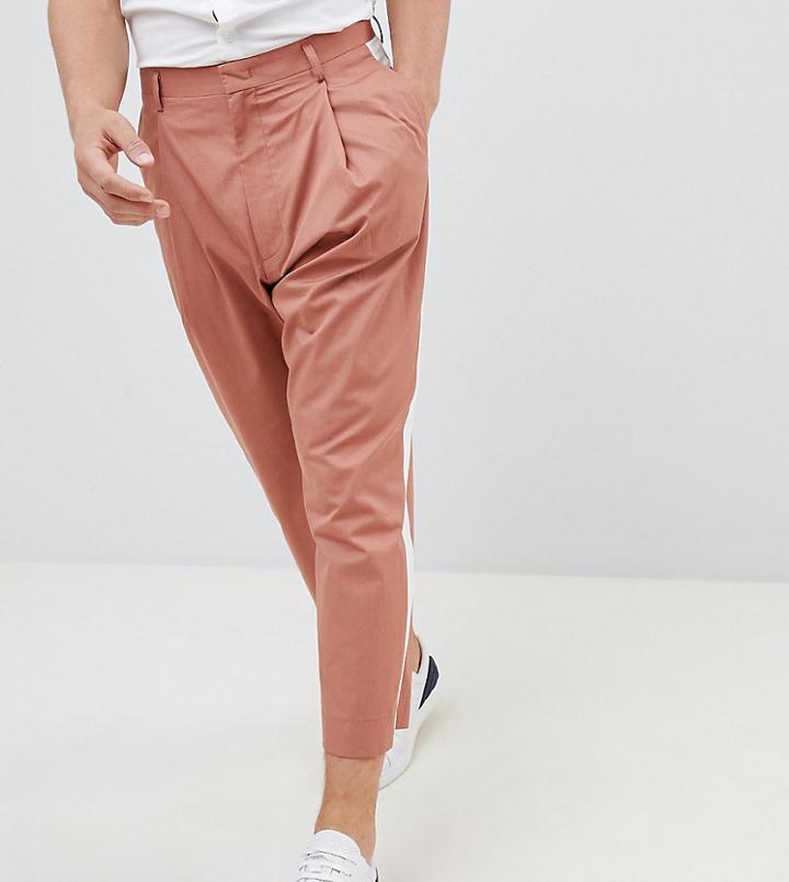 Noak Wide Leg Smart Pants In Camel With Side Stripe - Brown