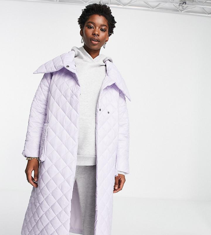 Native Youth Oversized Longline Coat In Diamond Quilting-purple