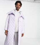 Native Youth Oversized Longline Coat In Diamond Quilting-purple