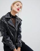 Mango Stud And Fringe Faux Leather Jacket - Black