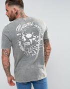 Asos Longline T-shirt With Skull Print And Acid Wash - Black
