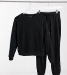 Asos Design Petite Tracksuit Ultimate Sweatshirt / Sweatpants With Tie In Cotton In Black - Black