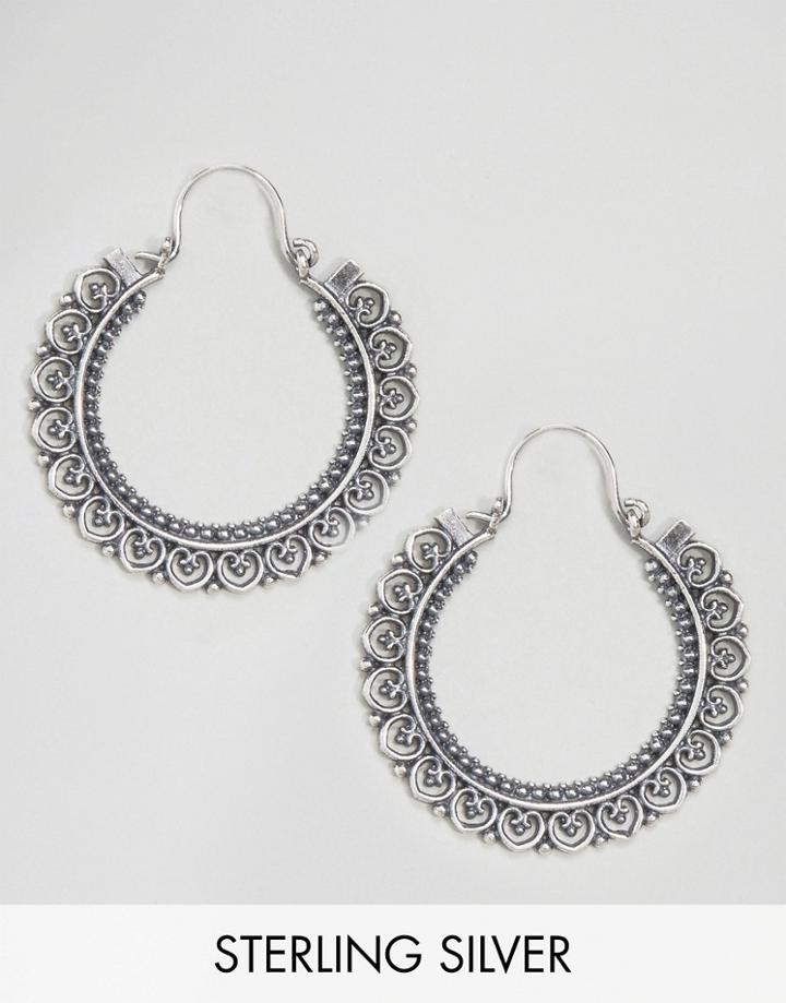 Kingsley Ryan Sterling Silver Oversized Ornate Hoop Earrings - Silver