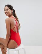 Asos Strappy Ring Back Swimsuit - Red